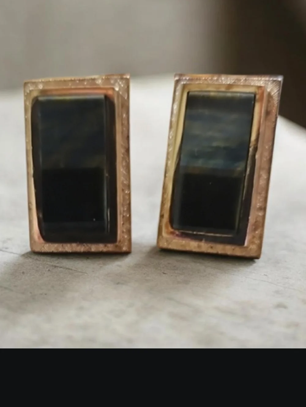 STERLING T2 Gold Tone Black Onyx Gray Mens Cufflinks